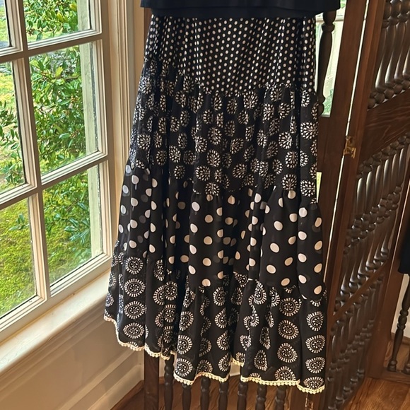 Tiered Maxi Skirt Black & White Polka Dots Vintage ReWork UPWork Anthropologie - Picture 2 of 9